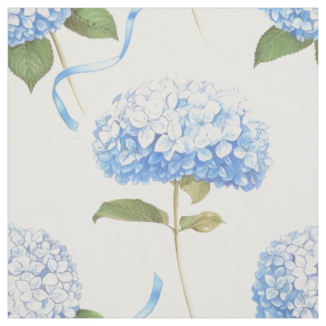 Blå Hortensia Band Blommönster Tyg (Provkarta)