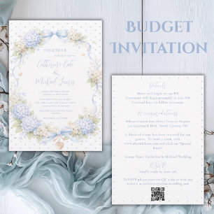 Blå Hortensia Band Vintage Budget Bröllop Inbjudningar