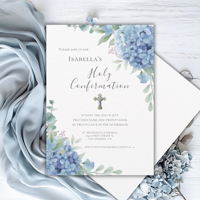 Blå Hortensia Bekräftelse Religiös Inbjudningar (Skapare uppladdad)