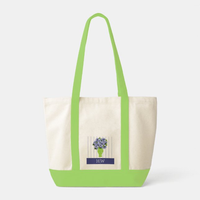 Blå Hortensia Blå Rand Monogram Mönster Tygkasse (Baksida)