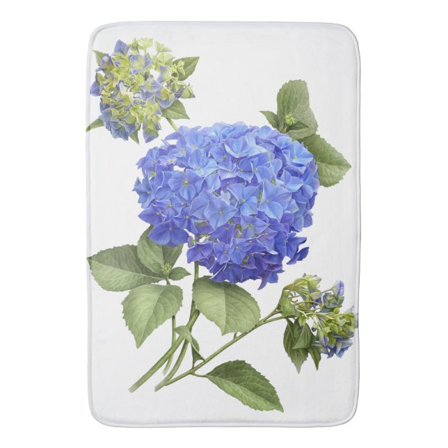 Blå Hortensia Blomma Botanisk Konst Badrumsmatta (Framsidan (Vertikal))