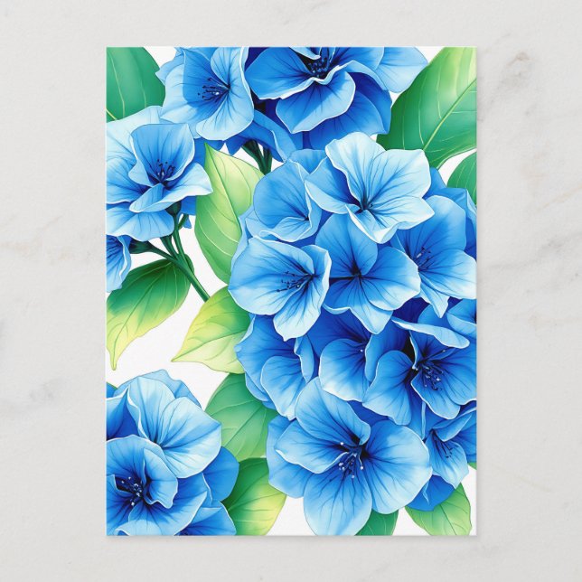 Blå Hortensia Blommar Blommönster Vykort (Framsida)