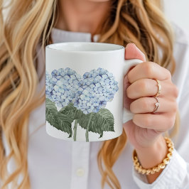 Blå Hortensia Blommar Hamptons Keramik Kaffemugg