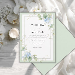 Blå Hortensia Blommig Elegant Bröllop Inbjudningar