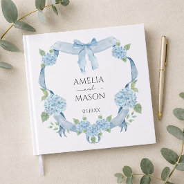 Blå Hortensia Blommig Krans Vattenfärg Bröllop Gästböcker
