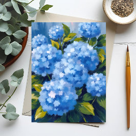 Blå Hortensia Blommor Akvarell Blommig Vykort