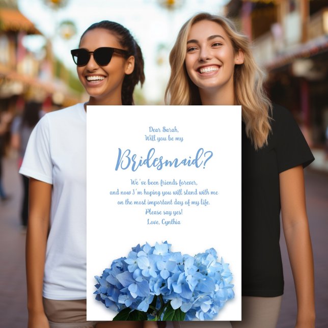 Blå Hortensia Blommor Vill Du Vara Min Brudtjänste Inbjudningar (Skapare uppladdad)