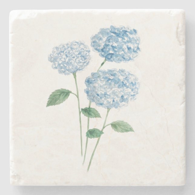 Blå Hortensia Blomster Målning Stenunderlägg (Framsidan)
