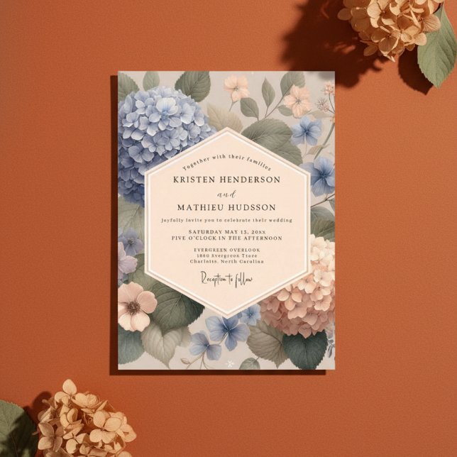 Blå Hortensia Botanisk Romantisk Bröllop Inbjudningar (Skapare uppladdad)