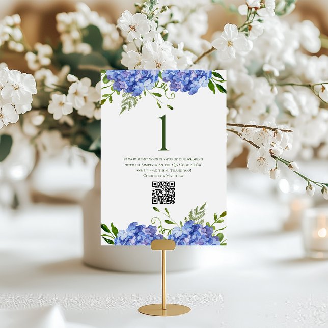 Blå Hortensia Bröllopsbord Namn Bordsnummer (Skapare uppladdad)