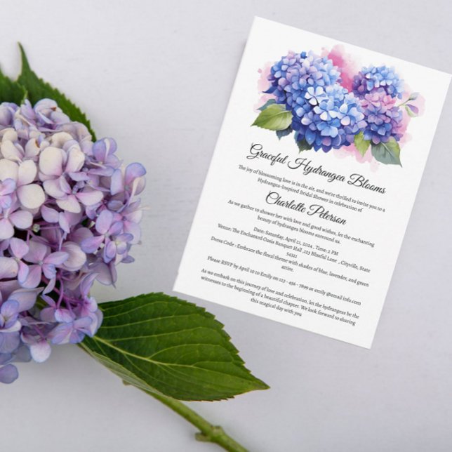 Blå Hortensia Bröllopsdusch  Inbjudningar (Skapare uppladdad)
