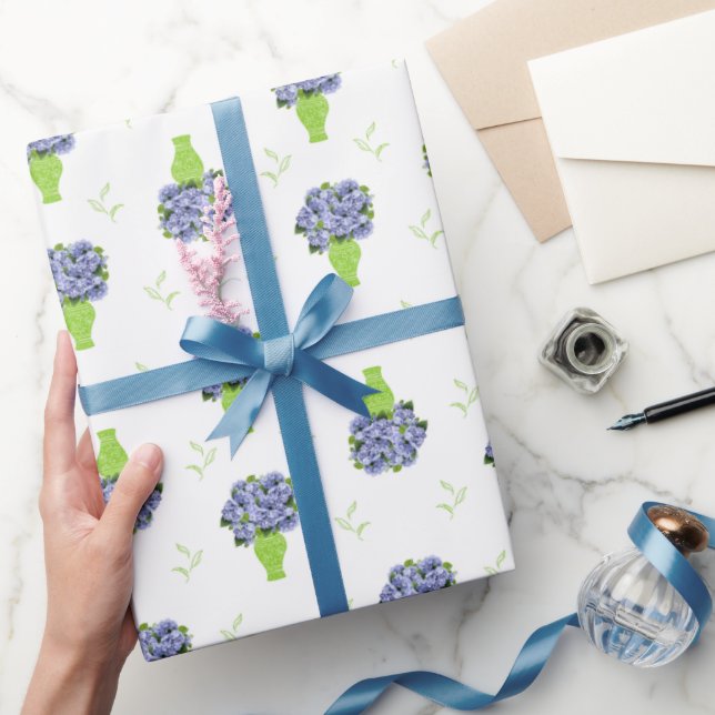  Blå Hortensia Bröllopsdusch Kustmönster Presentpapper (Gifting)
