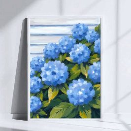 Blå Hortensia Buskar Blommålning Poster