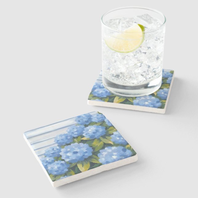 Blå Hortensia Buskar Blommålning Stenunderlägg (Sidan)