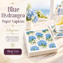 Blå Hortensia Cocktailservetter | Elegant kuststil Pappersservett