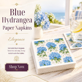 Blå Hortensia Cocktailservetter | Elegant kuststil Pappersservett