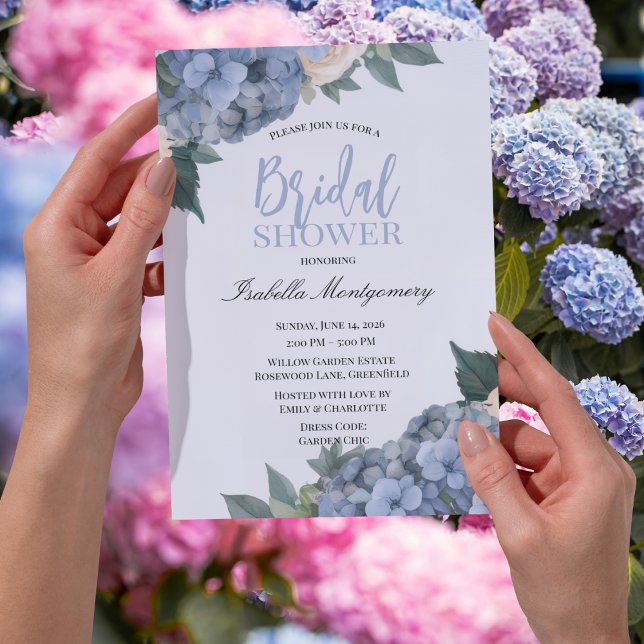 Blå Hortensia Elegant Bröllopsdusch Stil Inbjudningar (Blue Hydrangea Elegant Bridal Shower Style Invitations
)