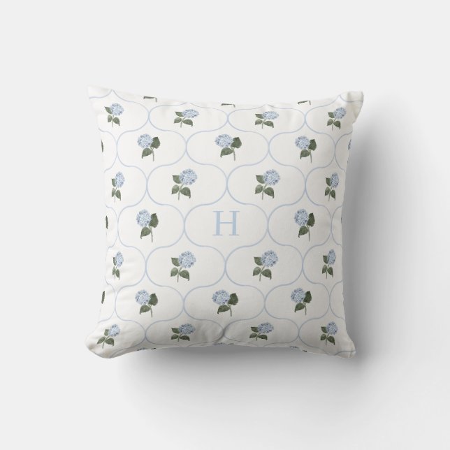 Blå Hortensia Espalier Monogram   Kudde (Framsida)