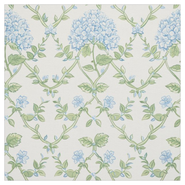 Blå Hortensia Espalj Blommönster Tyg (Provkarta)