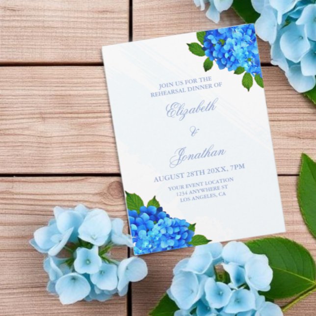 Blå Hortensia Förlovningsmiddag Inbjudningar (Skapare uppladdad)