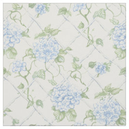 Blå Hortensia Gitter Blommönster Tyg