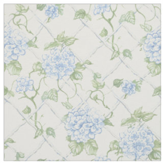 Blå Hortensia Gitter Blommönster Tyg