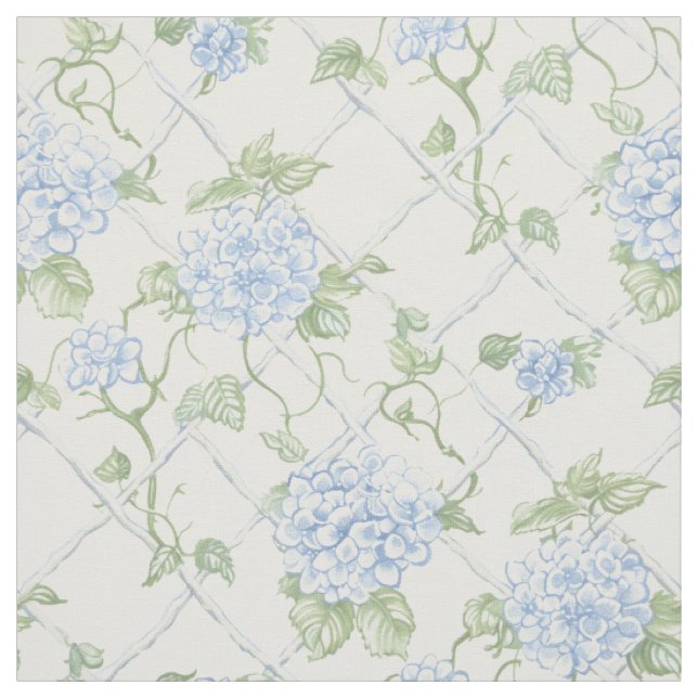 Blå Hortensia Gitter Blommönster Tyg (Provkarta)