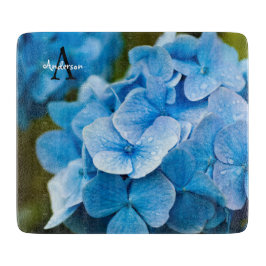 Blå Hortensia Glas skärbräda