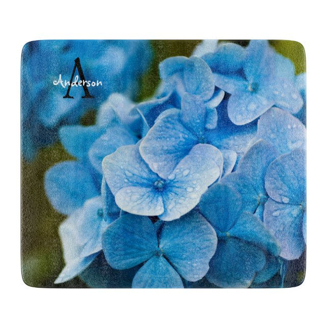 Blå Hortensia Glas skärbräda (Framsidan)