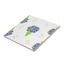 Blå Hortensia Grön Vas Kustmönster Kakelplatta