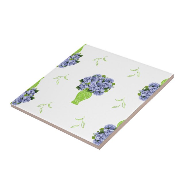 Blå Hortensia Grön Vas Kustmönster Kakelplatta (Sidan)