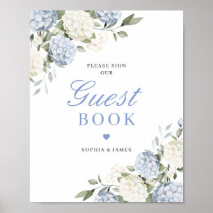 Blå Hortensia Grönska Bröllop Gästbok Poster