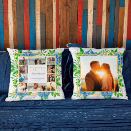 Blå Hortensia Guld 70-årsfirande Fotokollage Kudde