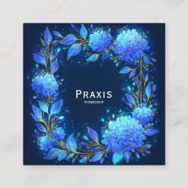 Blå Hortensia Guld Krans Midnatt Blommor Fyrkantigt Visitkort
