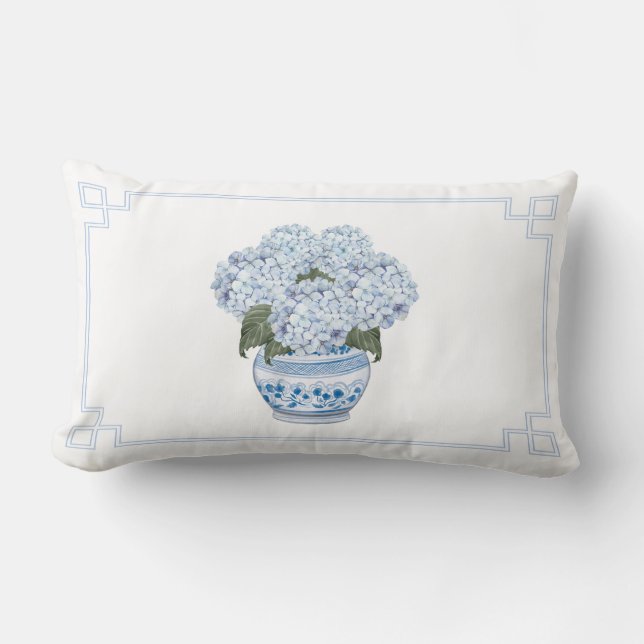 Blå Hortensia i Chinoiserie Kruka  Lumbarkudde (Framsida)