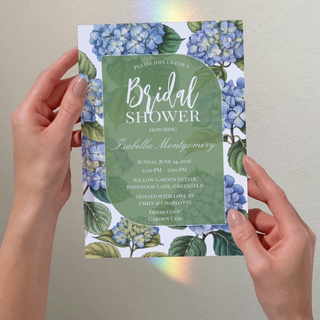 Blå Hortensia Illustration Bröllopsdusch Inbjudningar (Blue Hydrangea Illustration Bridal Shower Invitations
)