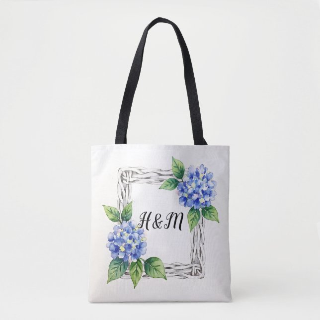 Blå Hortensia Kant Anpassad Tygkasse (Framsida)