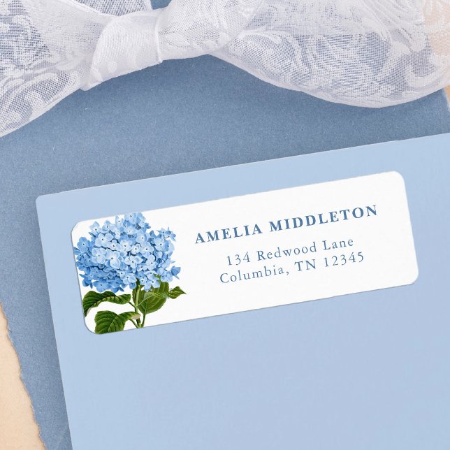 Blå Hortensia Klassisk Bröllopsreturadress Returadress Etikett (blue hydrangea classic wedding return address labels)