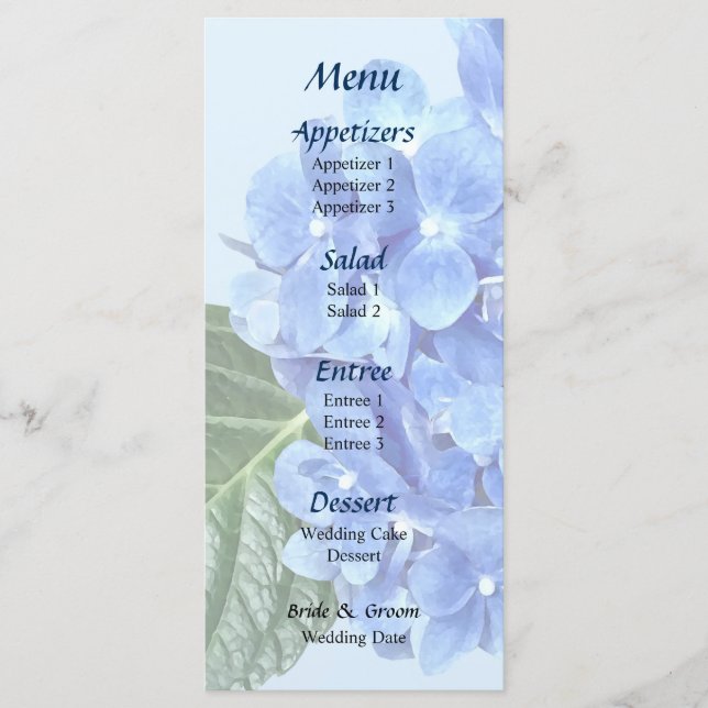 Blå Hortensia Meny (Framsida)