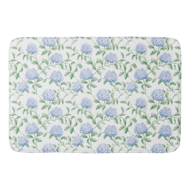 Blå Hortensia Mönster Akvarell Blommor Botanik Badrumsmatta (Framsidan)