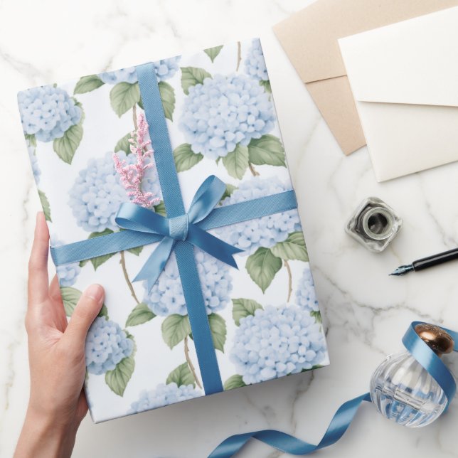 Blå Hortensia Mönster Akvarell Blommor Botanik Presentpapper (Gifting)