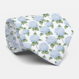 Blå Hortensia Mönster Akvarell Blommor Botanik Slips