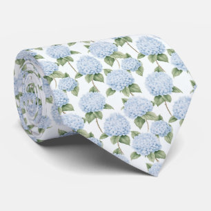 Blå Hortensia Mönster Akvarell Blommor Botanik Slips