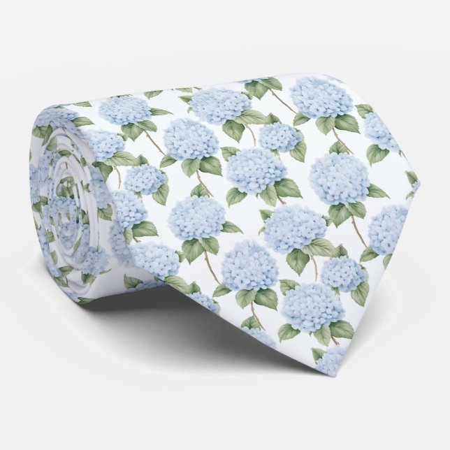 Blå Hortensia Mönster Akvarell Blommor Botanik Slips (Rullad)