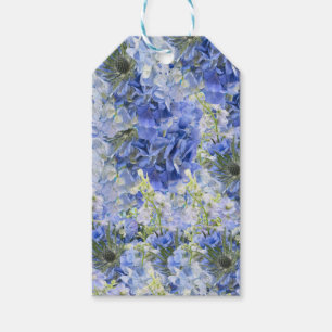 Blå Hortensia Mönster Presentetikett