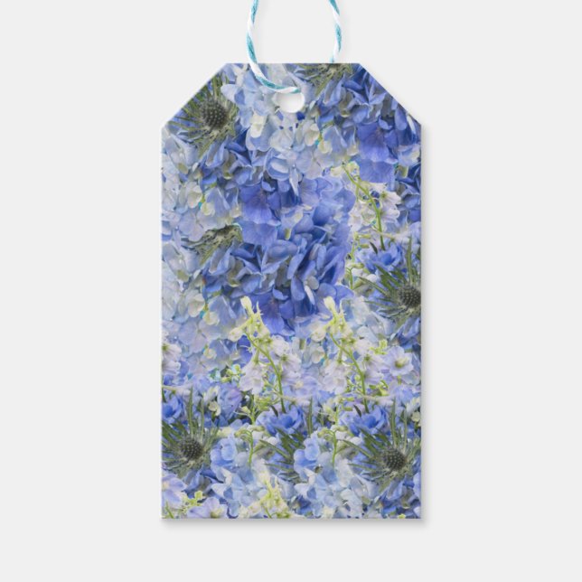 Blå Hortensia Mönster Presentetikett (Framsidan)