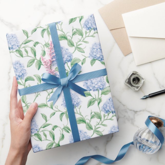 Blå Hortensia Mönster Vattenfärg Blommor Botanisk Presentpapper (Gifting)