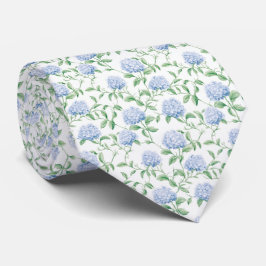 Blå Hortensia Mönster Vattenfärg Blommor Botanisk Slips