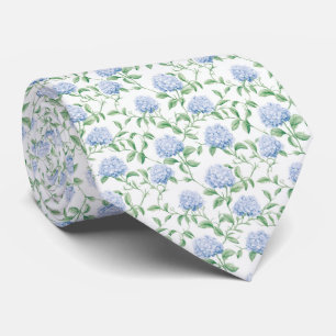 Blå Hortensia Mönster Vattenfärg Blommor Botanisk Slips