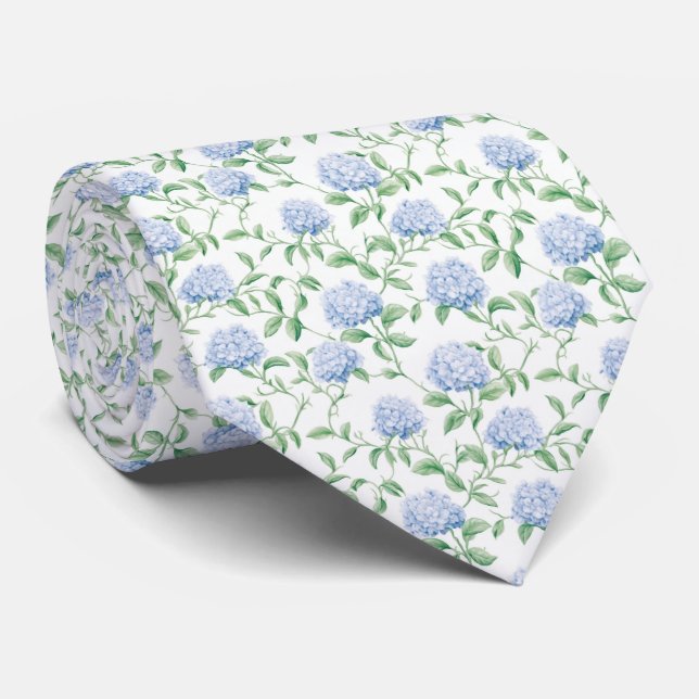 Blå Hortensia Mönster Vattenfärg Blommor Botanisk Slips (Rullad)
